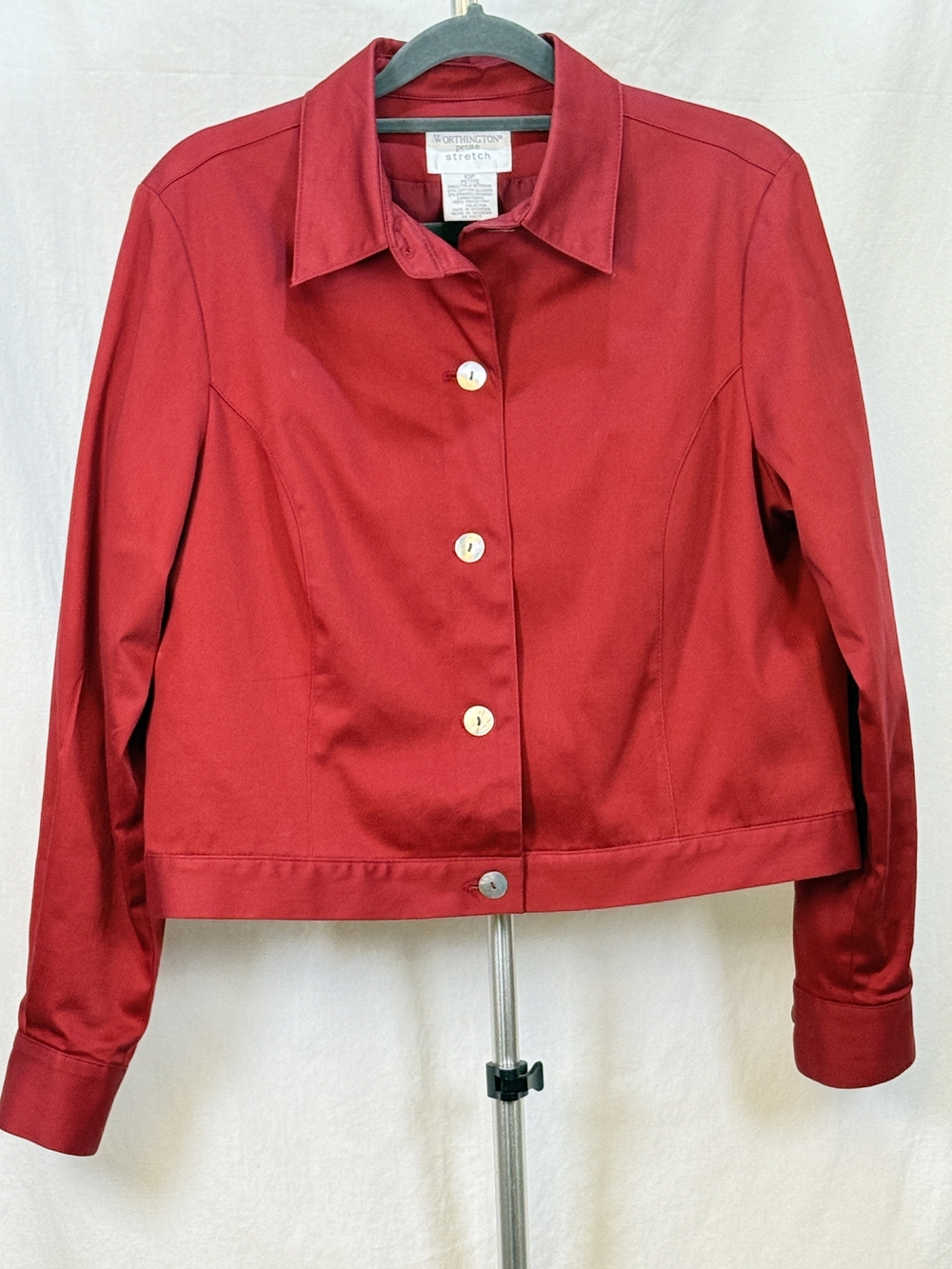 Worthington Petite Stretch  Red Button-Front Stretch Cotton Jacket sz 10P